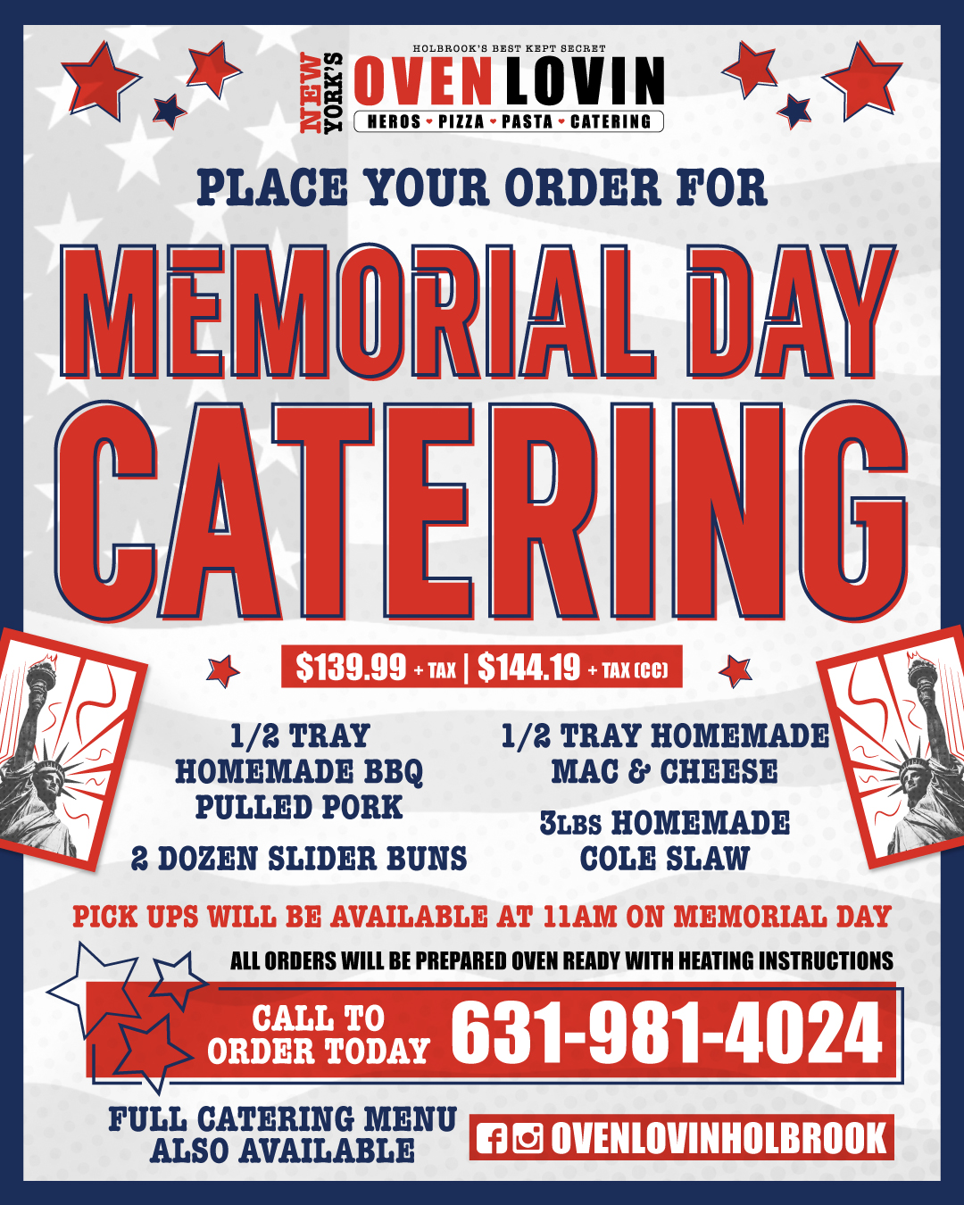 Memorial Day Packages Menu